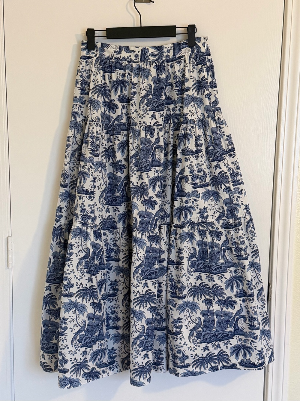 STAUD Procida Blue and White Printed Maxi Skirt